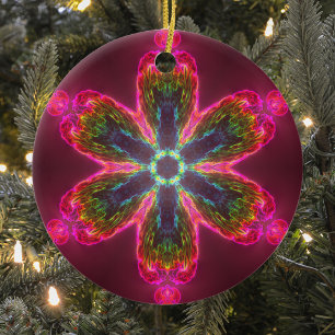 Adorno De Cerámica Flor psicodélica Kaleidoscopo verde y rosa