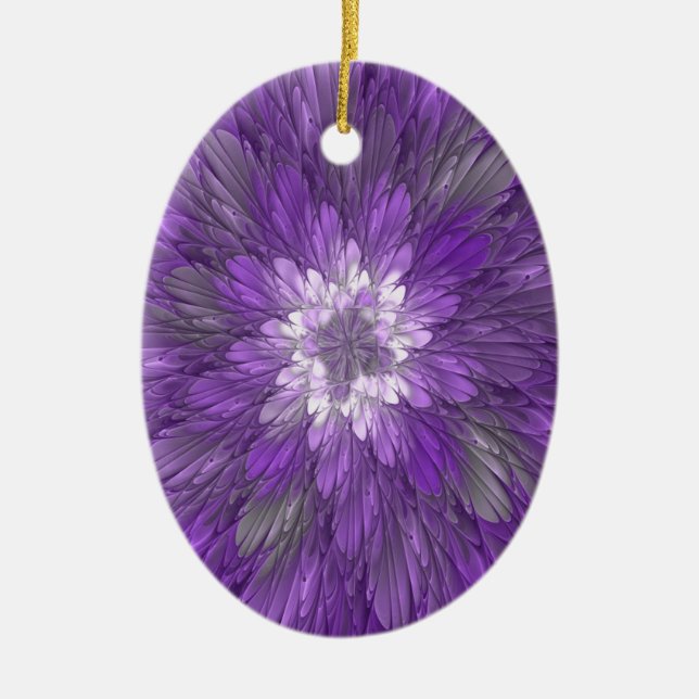 Adorno De Cerámica Flor púrpura psicodélica Resumen arte fractal (Frente)