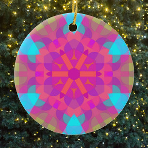 Adorno De Cerámica Flor retro Mandala azul rosa y púrpura