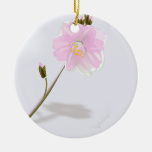 Adorno De Cerámica Flor rosa en gris