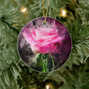 Adorno De Cerámica Flor rosa rosa acuarela - bb