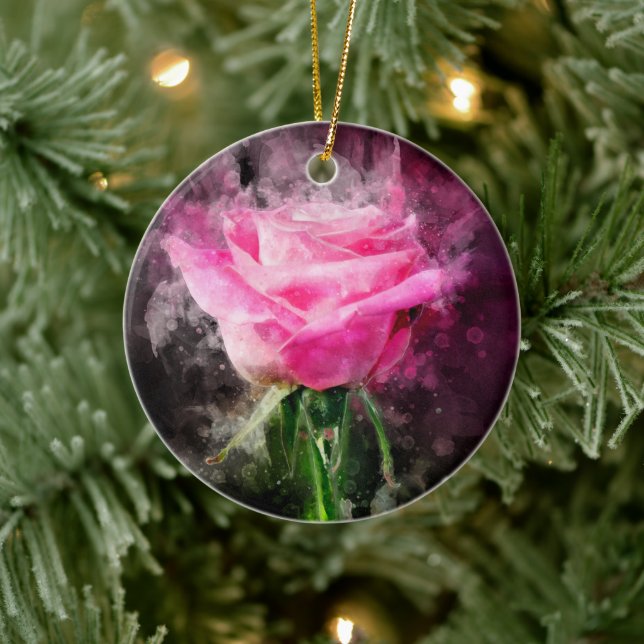 Adorno De Cerámica Flor rosa rosa acuarela - bb (Árbol)