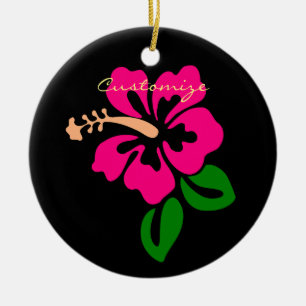 Adorno De Cerámica Flor rosada tropical Thunder_Cove del hibisco