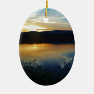 Adorno De Cerámica Flor silvestre, puesta de sol azul