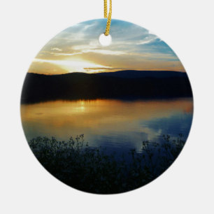 Adorno De Cerámica Flor silvestre, puesta de sol azul