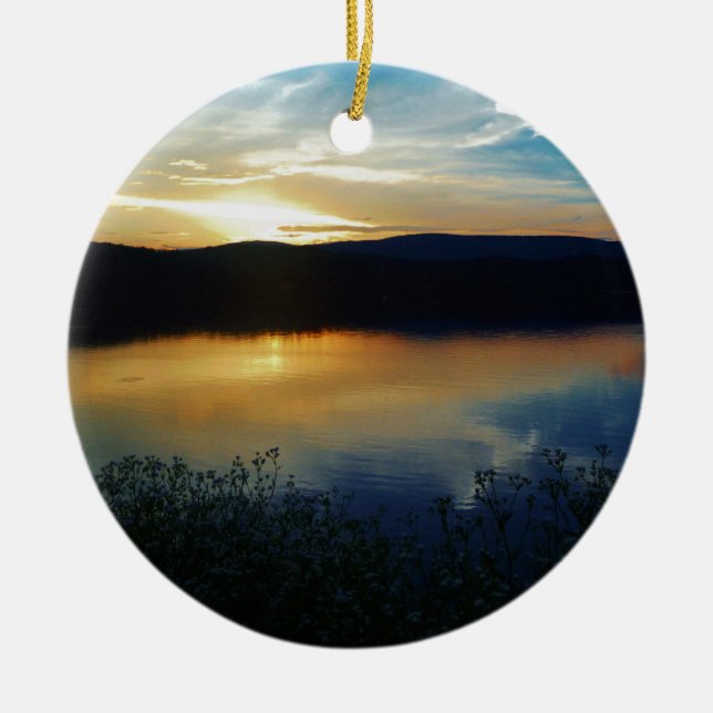 Adorno De Cerámica Flor silvestre, puesta de sol azul (Frente)