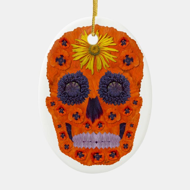 Adorno De Cerámica Flor Skull 1 (Frente)