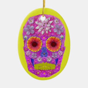 Adorno De Cerámica Flor Skull 2