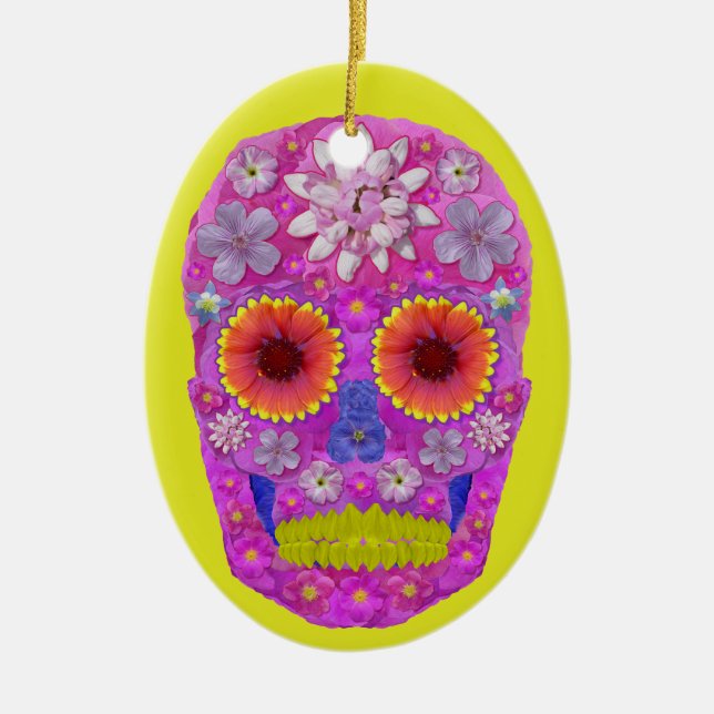 Adorno De Cerámica Flor Skull 2 (Frente)