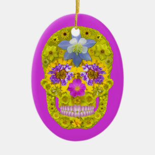 Adorno De Cerámica Flor Skull 3