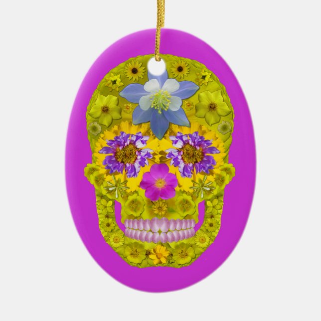 Adorno De Cerámica Flor Skull 3 (Frente)