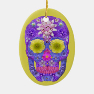 Adorno De Cerámica Flor Skull 5