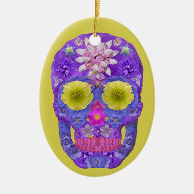 Adorno De Cerámica Flor Skull 5 (Frente)