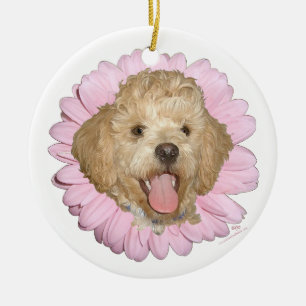Adorno De Cerámica Flor Springtime Pekingese / Poodle Mix
