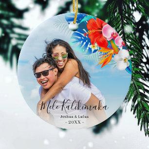 Adorno De Cerámica Flor tropical Mele Kalikimaka Navidad Foto