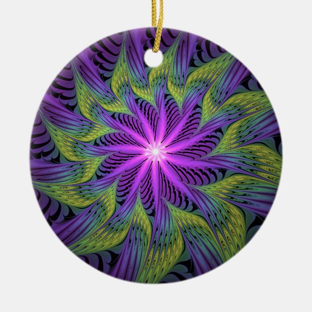 Adorno De Cerámica Flor verde morada arte contemporáneo abstracto fra (Frente)