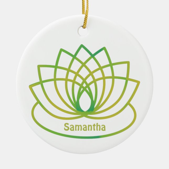 Adorno De Cerámica Flor verde y amarilla de Lotus (Frente)