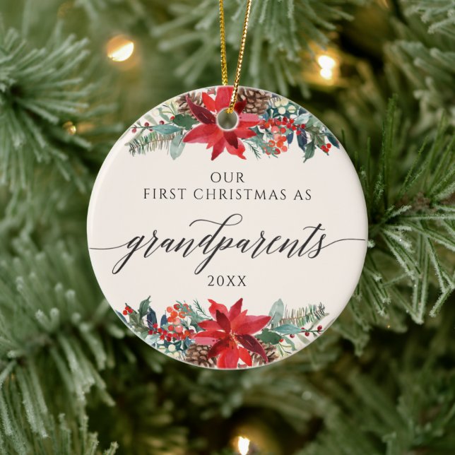Adorno De Cerámica Flora acuarela primera Navidad como abuelos (Árbol)