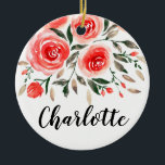 Adorno De Cerámica Floral acuática de rosas rosadas personalizadas<br><div class="desc">Hermoso ilustracion de color de rosa rosa floral sobre adorno.</div>