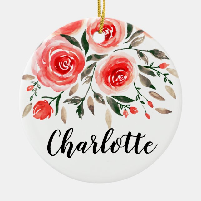 Adorno De Cerámica Floral acuática de rosas rosadas personalizadas (Frente)