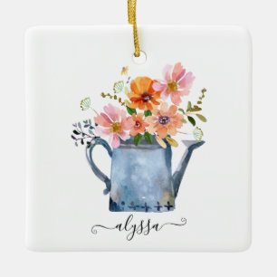 Adorno De Cerámica Floral acuática pintada a mano