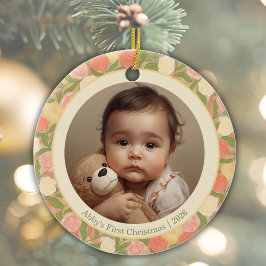 Adorno De Cerámica Floral Baby’s First Christmas Custom Ornament 