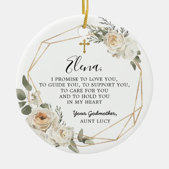Adorno De Cerámica Floral blanca Geométrica Madrina promete regalo Ce (Frente)
