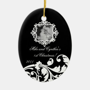 Adorno De Cerámica Floral blanco personalizada del negro del