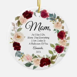 Adorno De Cerámica Floral borgoñona: Madre personalizada de la novia