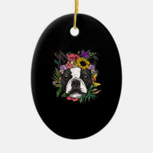 Adorno De Cerámica Floral Boston Terrier Perro Primavera Naturaleza P