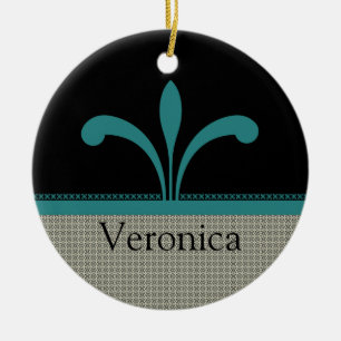 Adorno De Cerámica Floral Chic Ornament, Teal