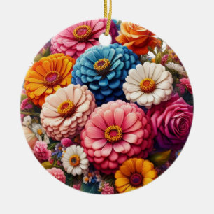 Adorno De Cerámica Floral colorida/zinnia de primavera/Rosa