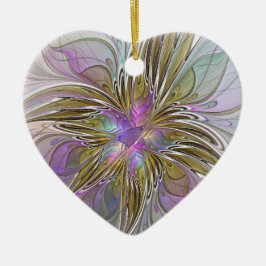 Adorno De Cerámica Floral Colorido Abstracto Fractal Rosa y Oro Coraz