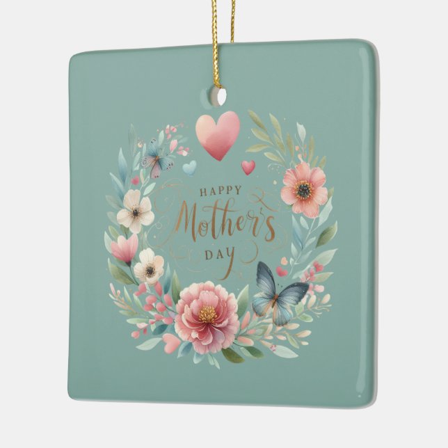Adorno De Cerámica Floral con mariposa feliz día de la madre (Izquierda)