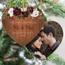 Adorno De Cerámica Floral de borgoña de madera rusa recién casada