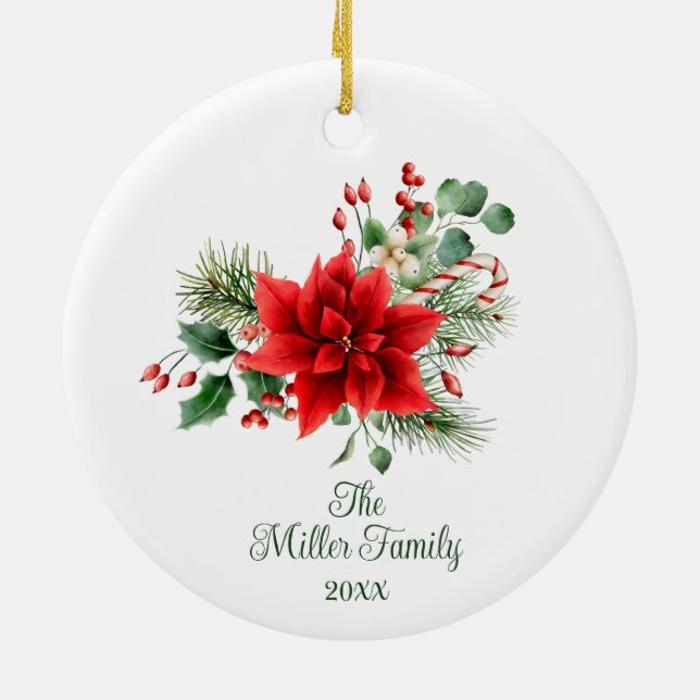 Adorno De Cerámica Floral de Navidades personalizados (Atrás)