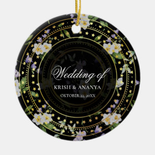 Adorno De Cerámica Floral de oro y negro, Boda