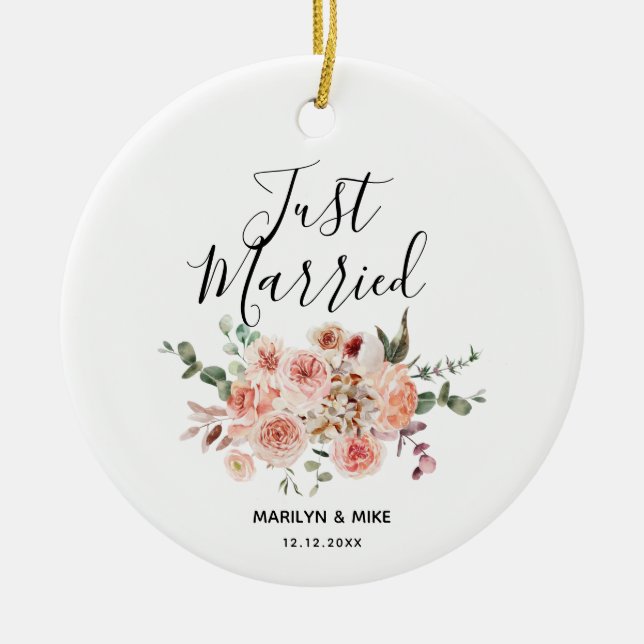 Adorno De Cerámica Floral de perlas personalizadas recién casadas (Frente)