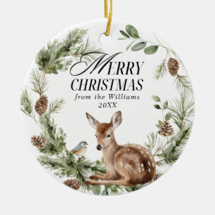 Adorno De Cerámica Floral Deer Elegant Modern Feliz Navidad