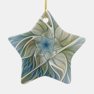 Adorno De Cerámica Floral Dream Abstract Blue Khaki Fractal Art Star