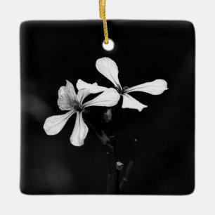 Adorno De Cerámica floral en blanco y negro minimalista