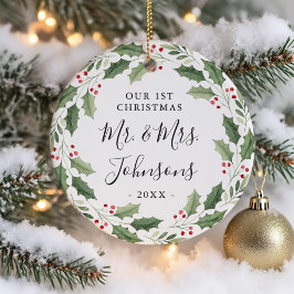 Adorno De Cerámica Floral Greenery Wreath Our First Christmas