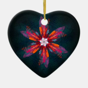 Adorno De Cerámica Floral Mandala Flores Naranja Azul Rojo Resumen