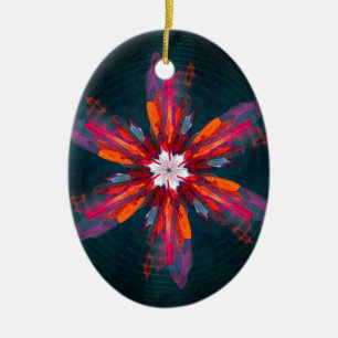 Adorno De Cerámica Floral Mandala Flores Naranja Azul Rojo Resumen