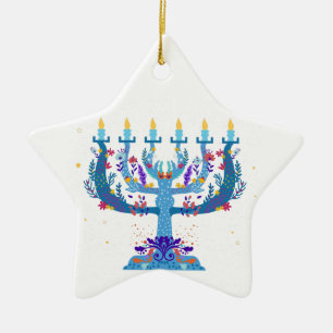 Adorno De Cerámica floral menorah hanukkah