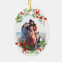 Adorno De Cerámica Floral Noël, color de agua rojo y verde, Navidades