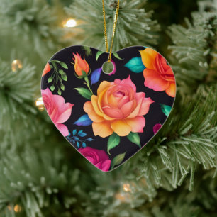 Adorno De Cerámica Floral Patern Rosa