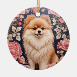 Adorno De Cerámica Floral rosa de perro de Pomerania