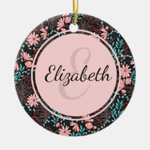 Adorno De Cerámica Floral rosa y oscura Verde azulada personalizada