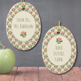 Adorno De Cerámica Floral Teacher Appreciation Ornament | Custom Name